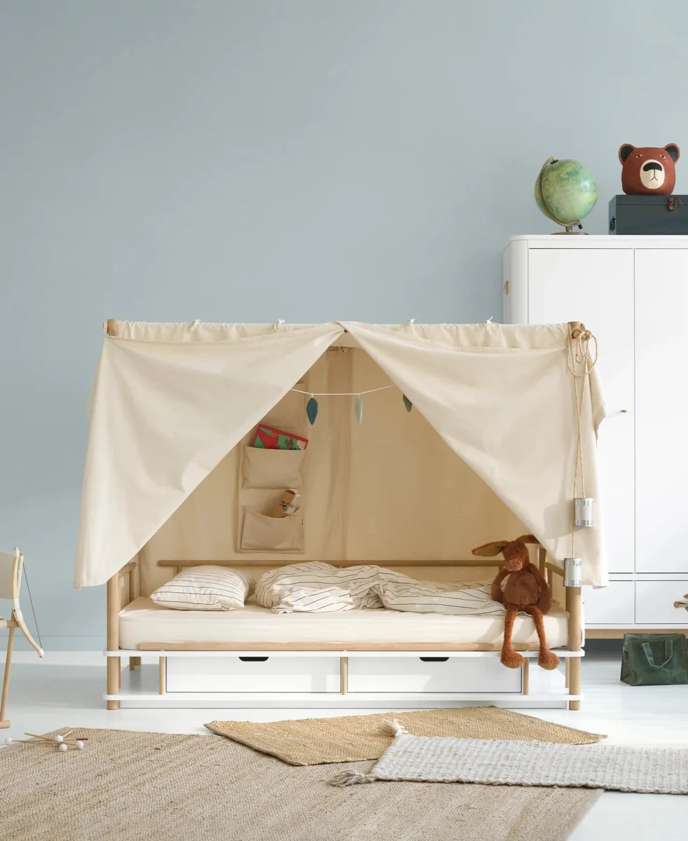 OLIVER FURNITURE - Lit à Baldaquin Camp, Blanc/Chêne 90 x 180 cm