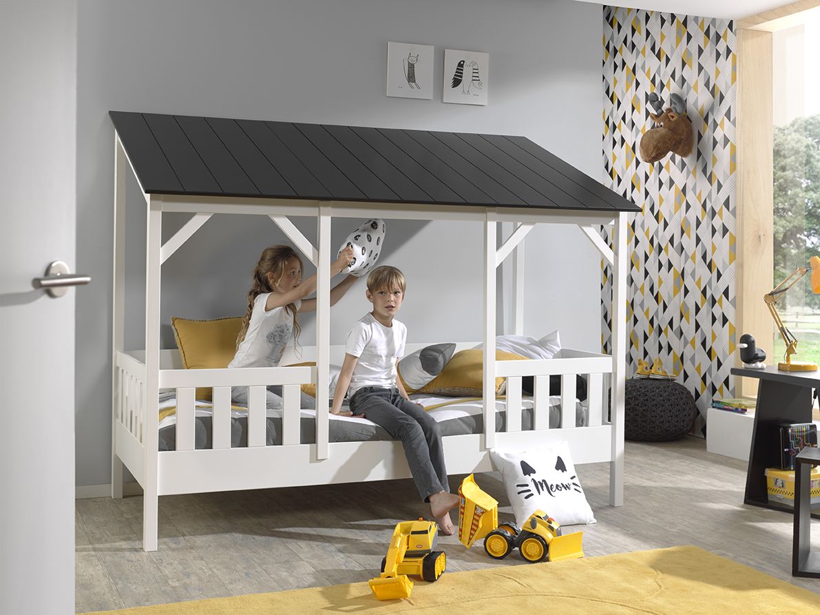 Lit Cabane(03) HOUSEBED 90x200cm Toit Noir VIPACK