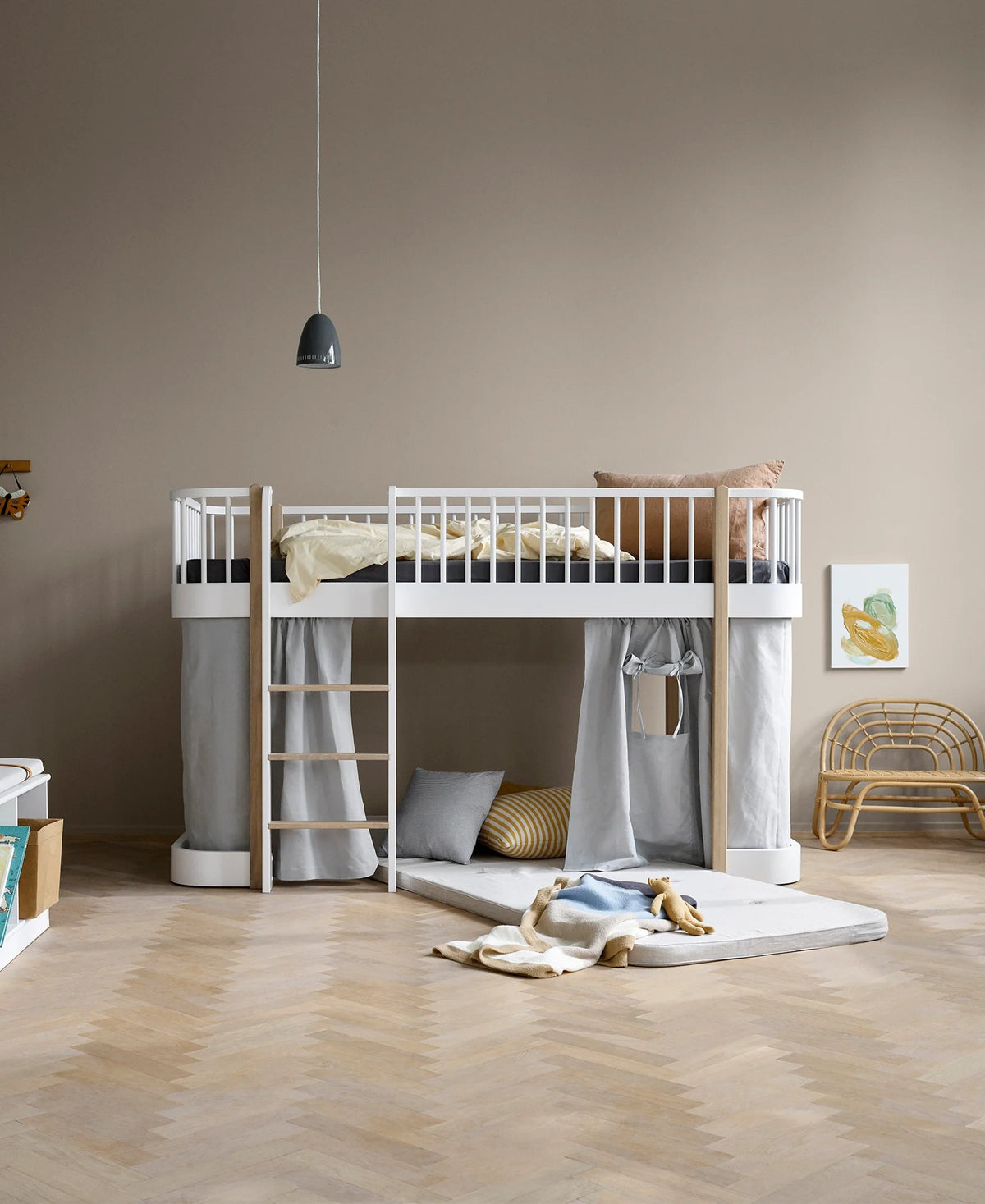 Lit Mezzanine Mi-haut Wood Original, Blanc/Chêne OLIVER FURNITURE