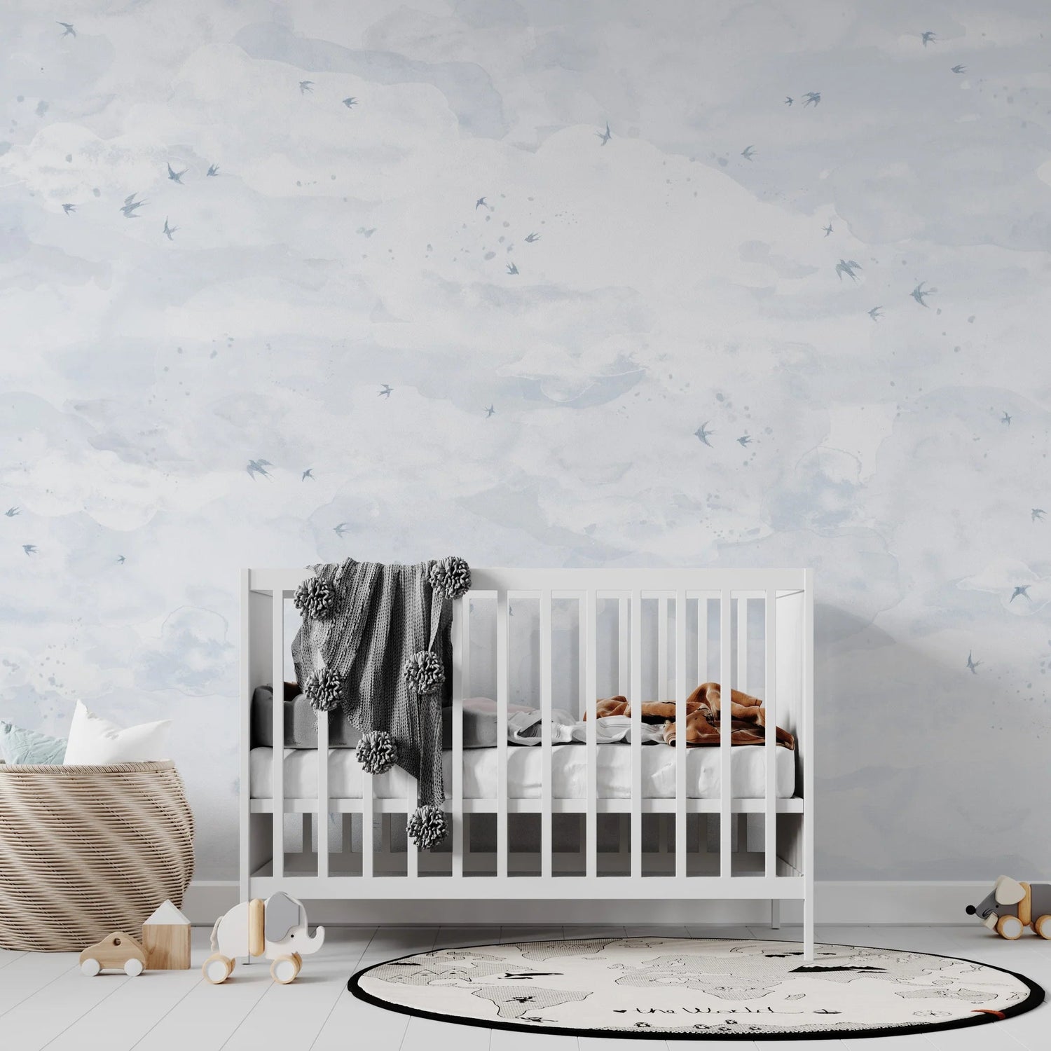 MUNKS & ME - Papier Peint Chambre Enfant Opales Ciel Oiseaux Bleu