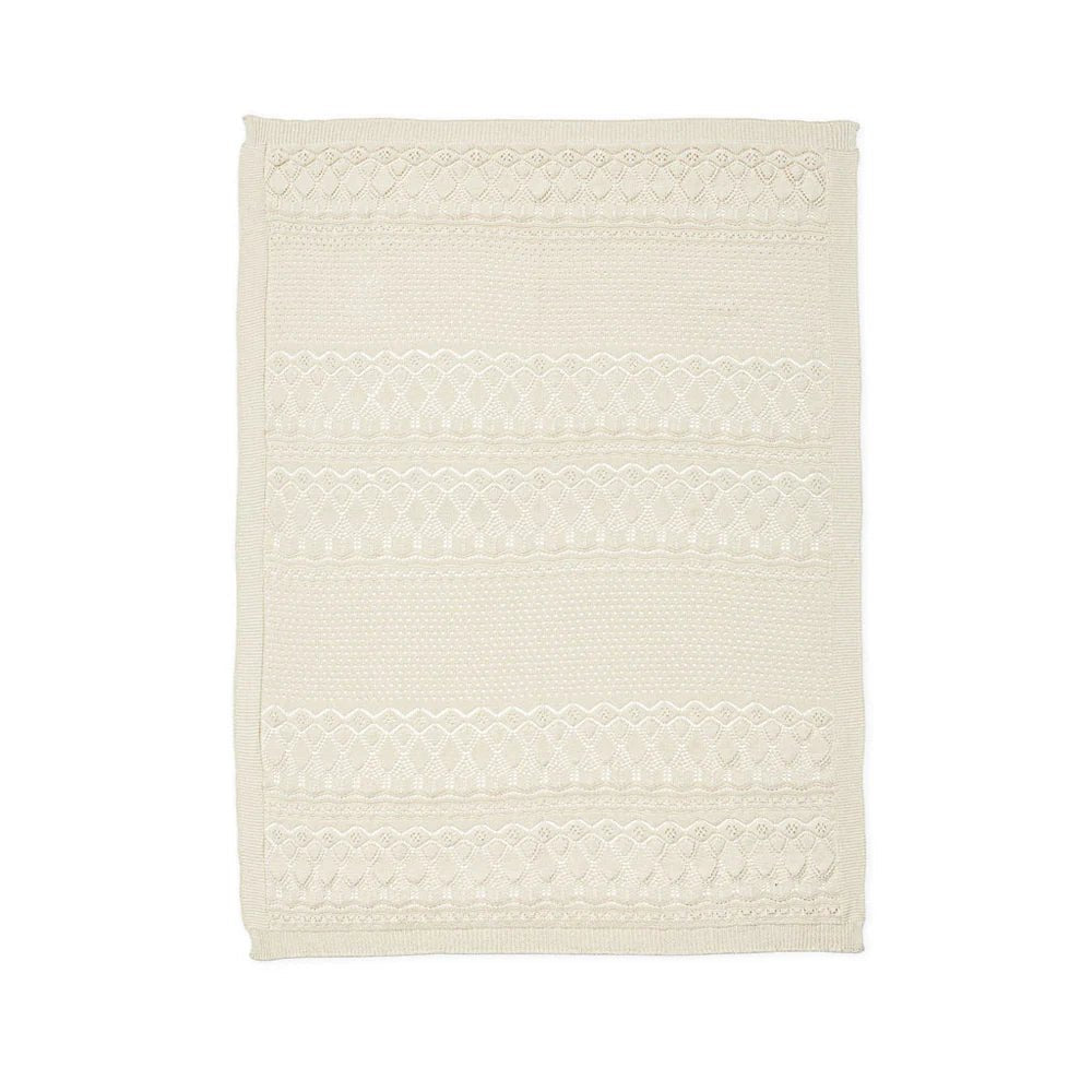 CAM CAM - Plaid Bébé En Tricot Pointelle - Gots - Blanc Cassé