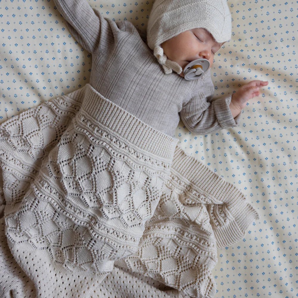 CAM CAM - Plaid Bébé En Tricot Pointelle - Gots - Blanc Cassé