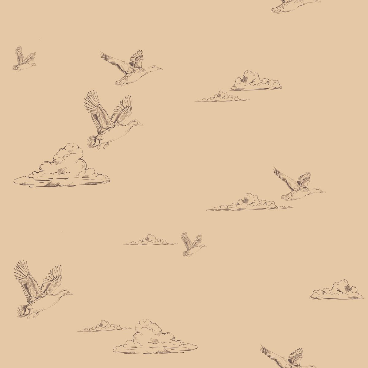 DEKORNIK - Papier Peint Pour Enfants Beige Canards Dans Le Ciel