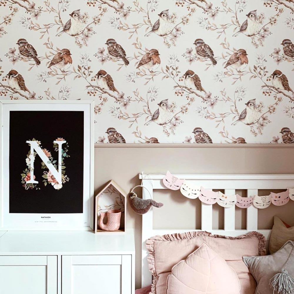 DEKORNIK - Papier Peint Pour Enfants Blanc - gris Oiseaux