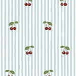 DEKORNIK - Papier Peint Pour Enfants Petites Cerises Sur Rayures Bleues