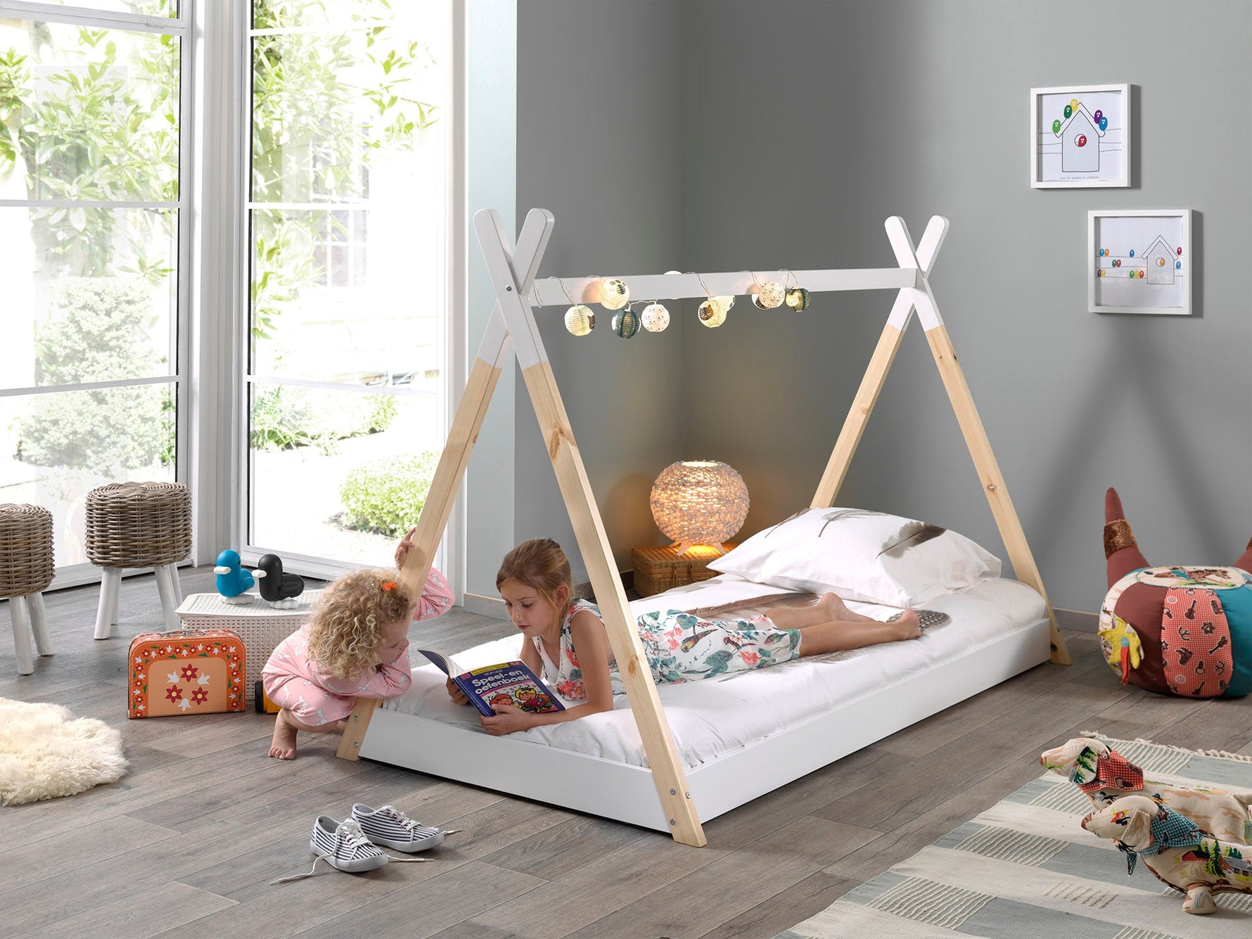 VIPACK - Lit TIPI 90x200cm Blanc + Matelas Basic Cool 10x90x200cm