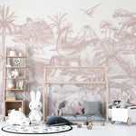 MUNKS & ME - Papier Peint Chambre Enfant Monde Des Dinosaures - Rose