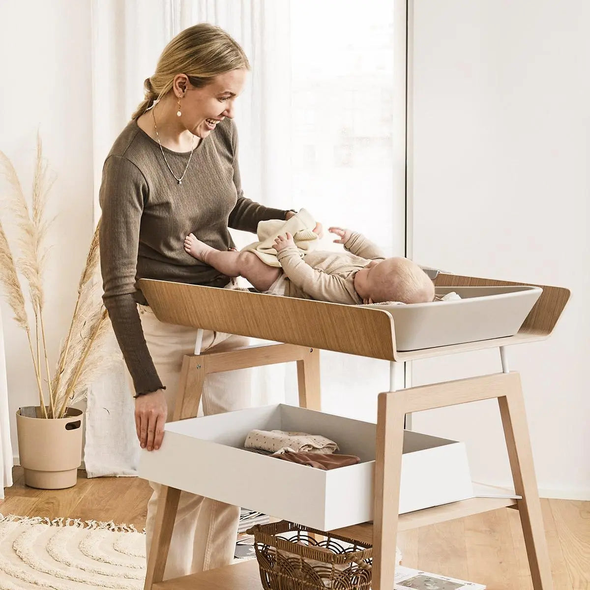 LEANDER - Table À Langer Linea Avec Matelas, Hêtre