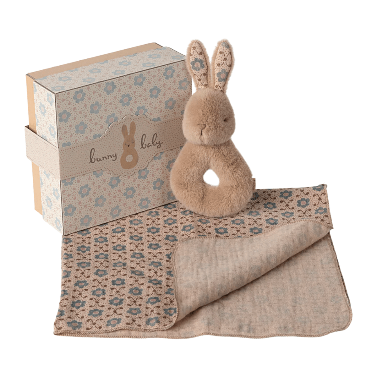 MAILEG - Ensemble Hochet Lapin - Pêche Crème