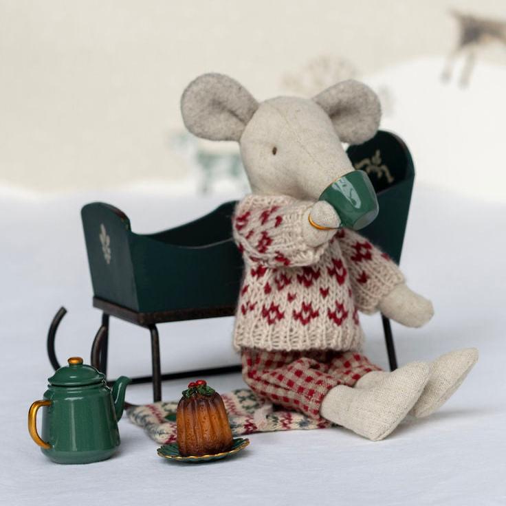 MAILEG - Souris D'hiver Avec Set De Ski Mum - Rouge