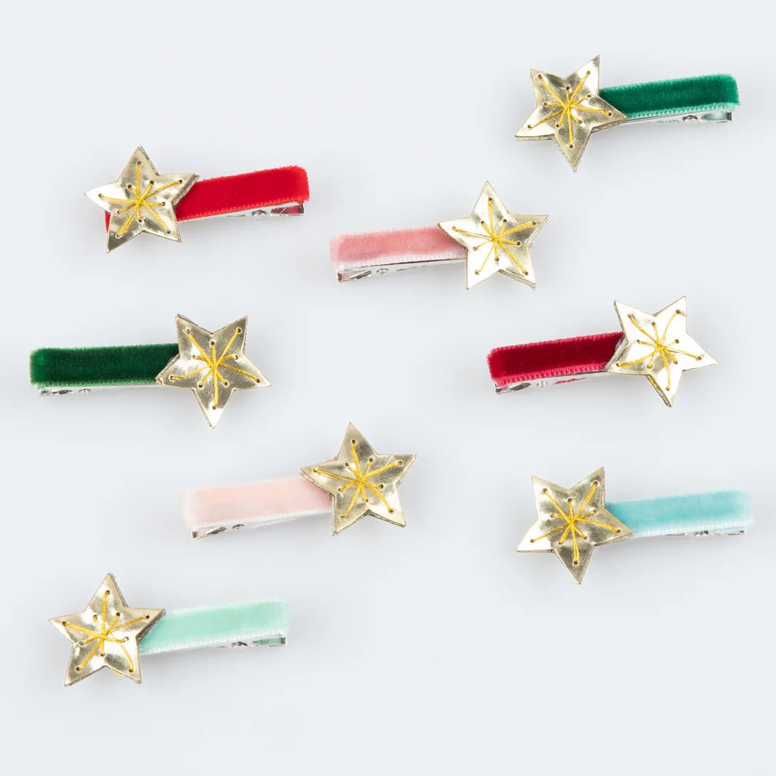 MERI MERI - Assortiment De 8 Pinces À Cheveux En Velours Etoiles Dorées