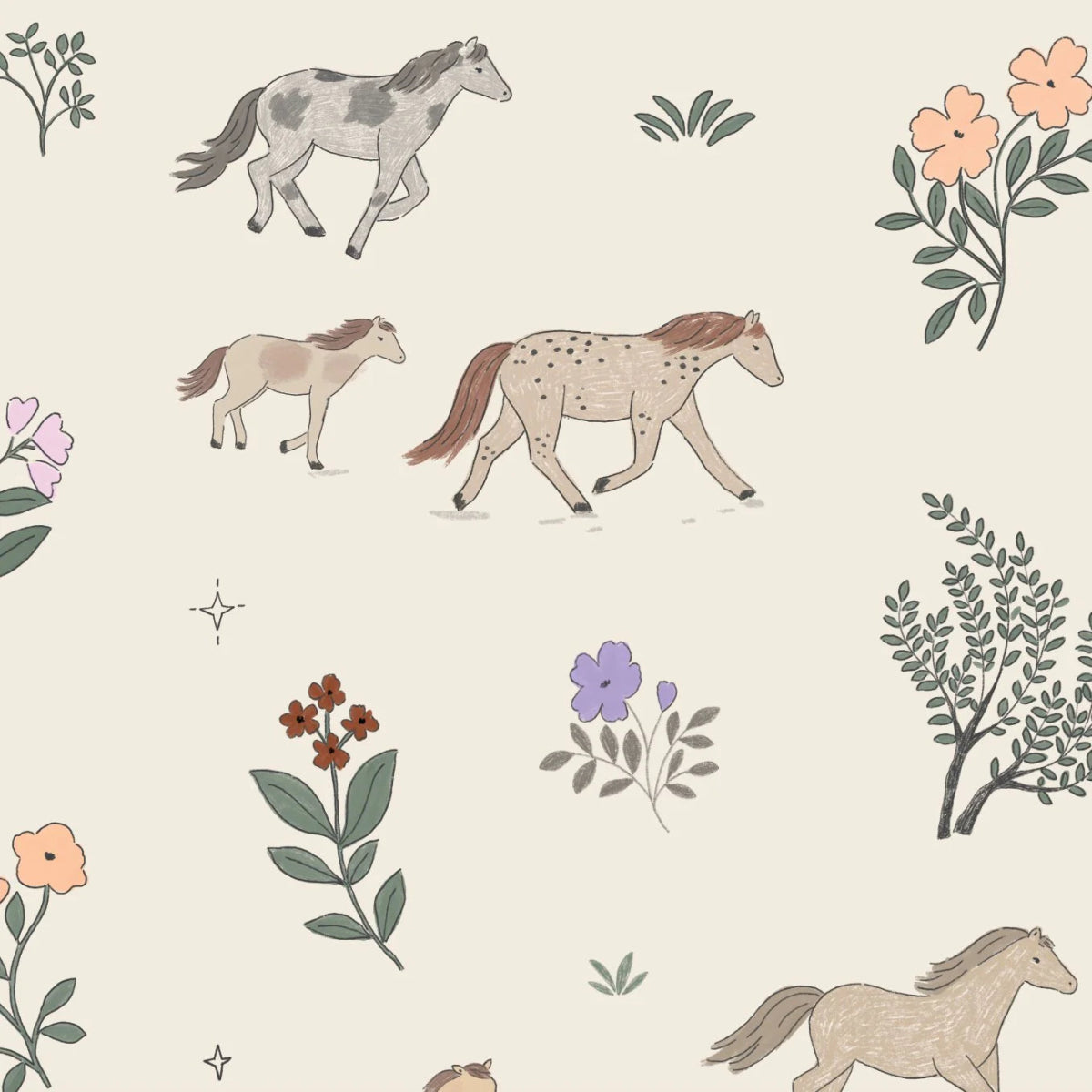 MUNKS & ME - Papier Peint Panoramique Pour Enfants - À Motifs Répétés  chevaux De Quincy 