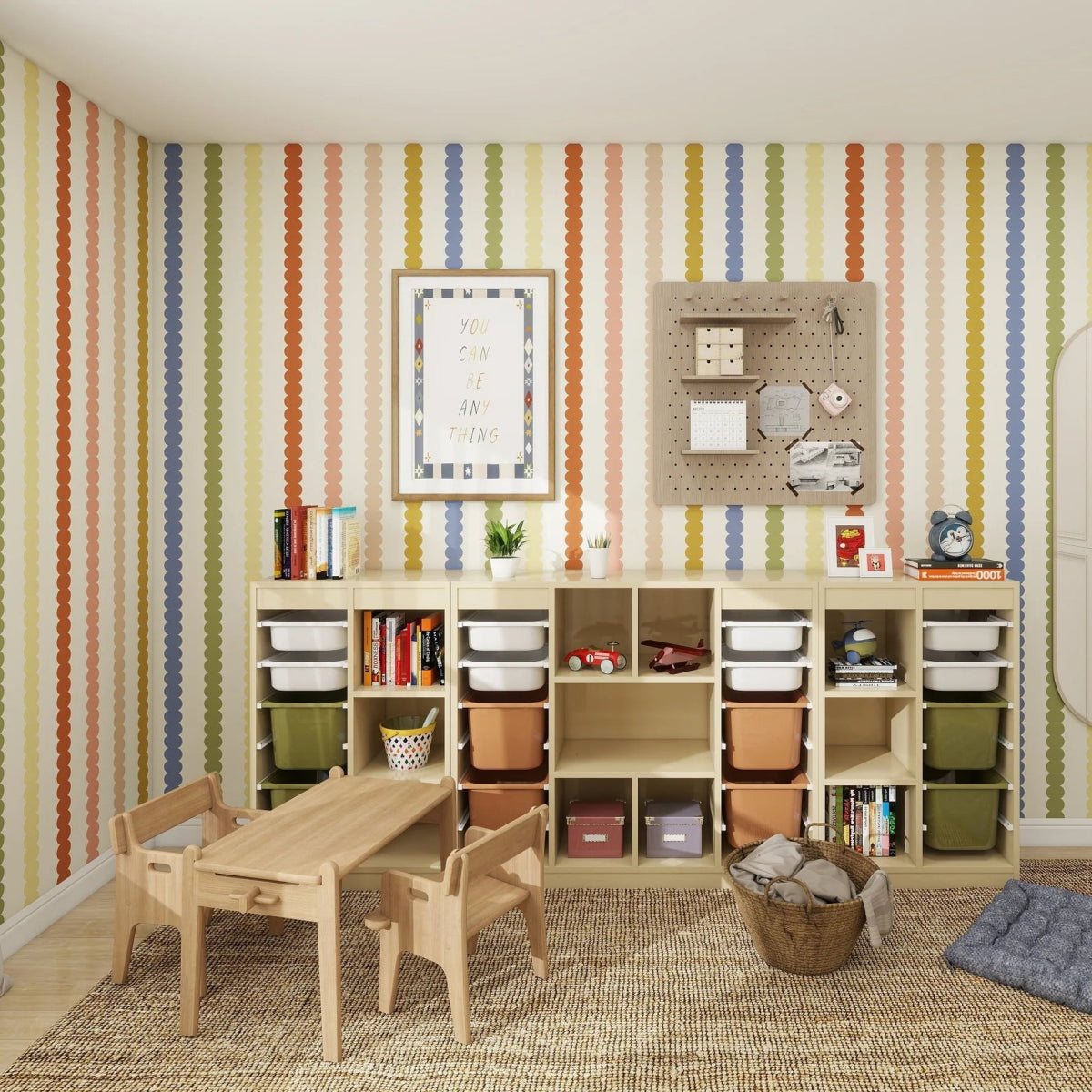 MUNKS & ME - Papier Peint Panoramique Pour Enfants - À Rayures Festonnées | Multicolore