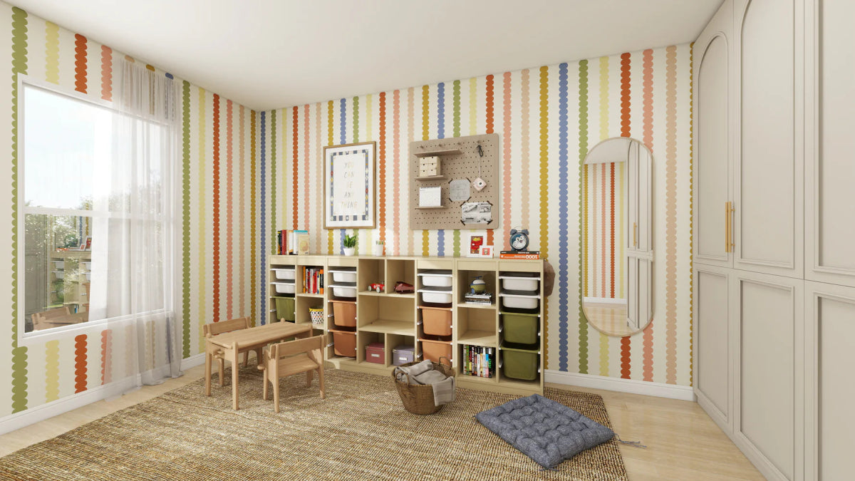 MUNKS & ME - Papier Peint Panoramique Pour Enfants - À Rayures Festonnées | Multicolore