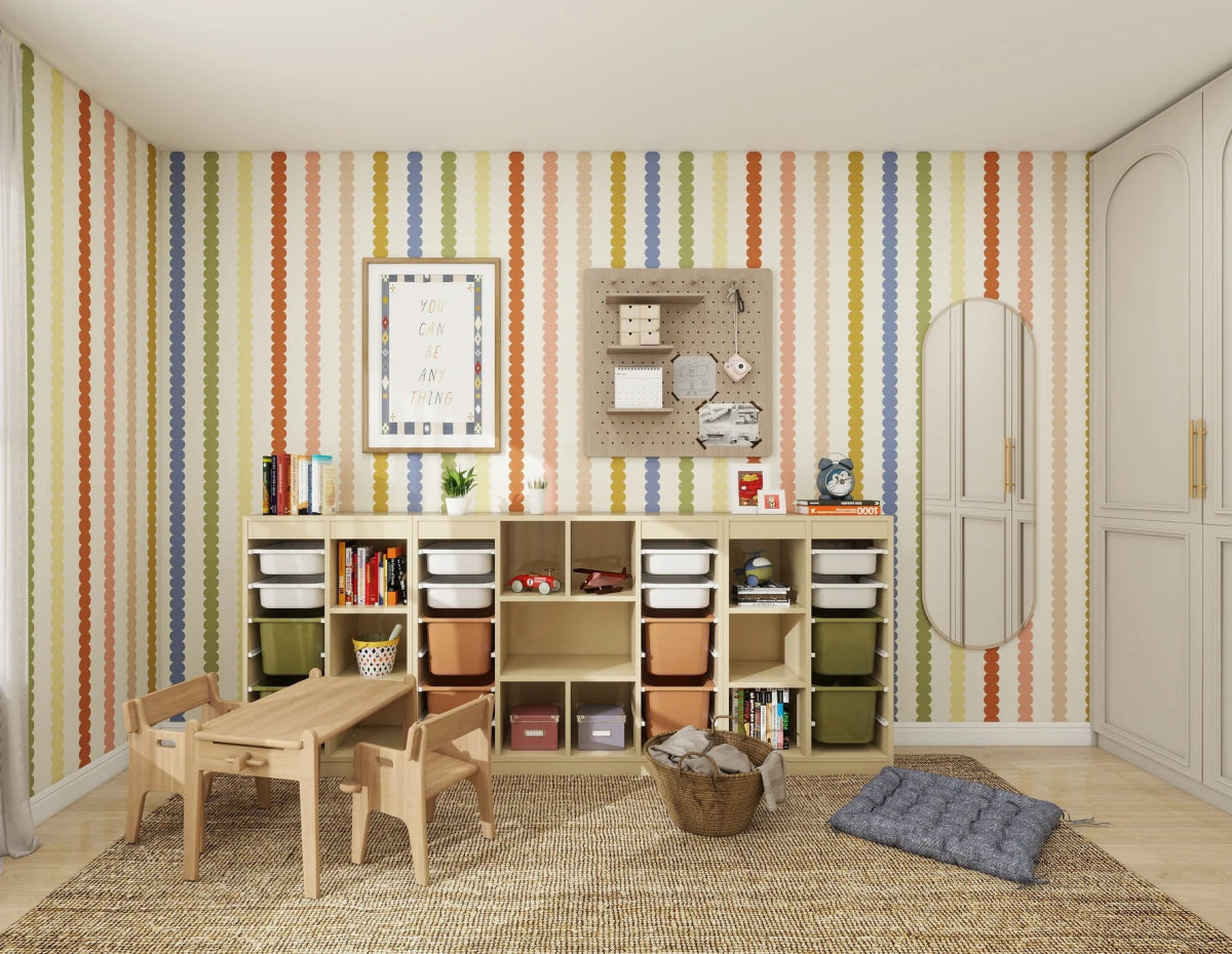 MUNKS & ME - Papier Peint Panoramique Pour Enfants - À Rayures Festonnées | Multicolore