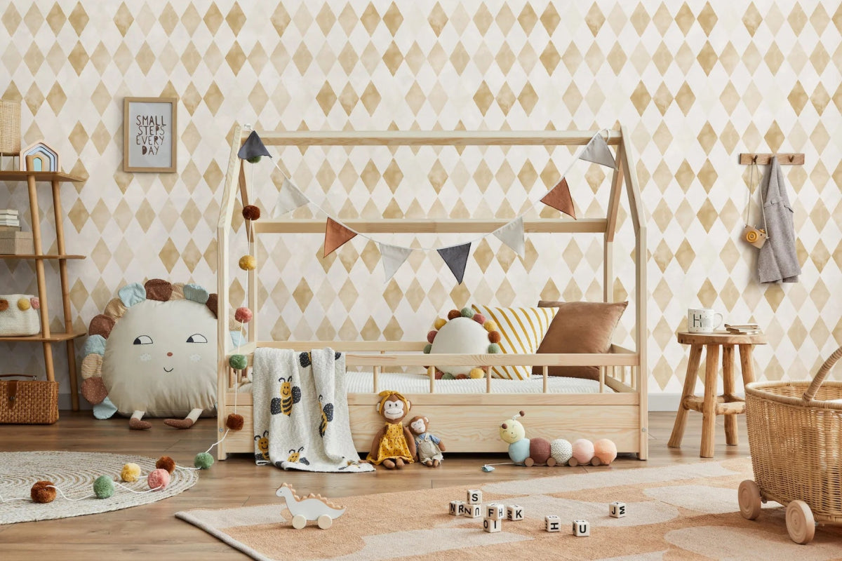 MUNKS & ME - Papier Peint Panoramique Pour Enfants - Aquarelle Harlequin | Moutarde