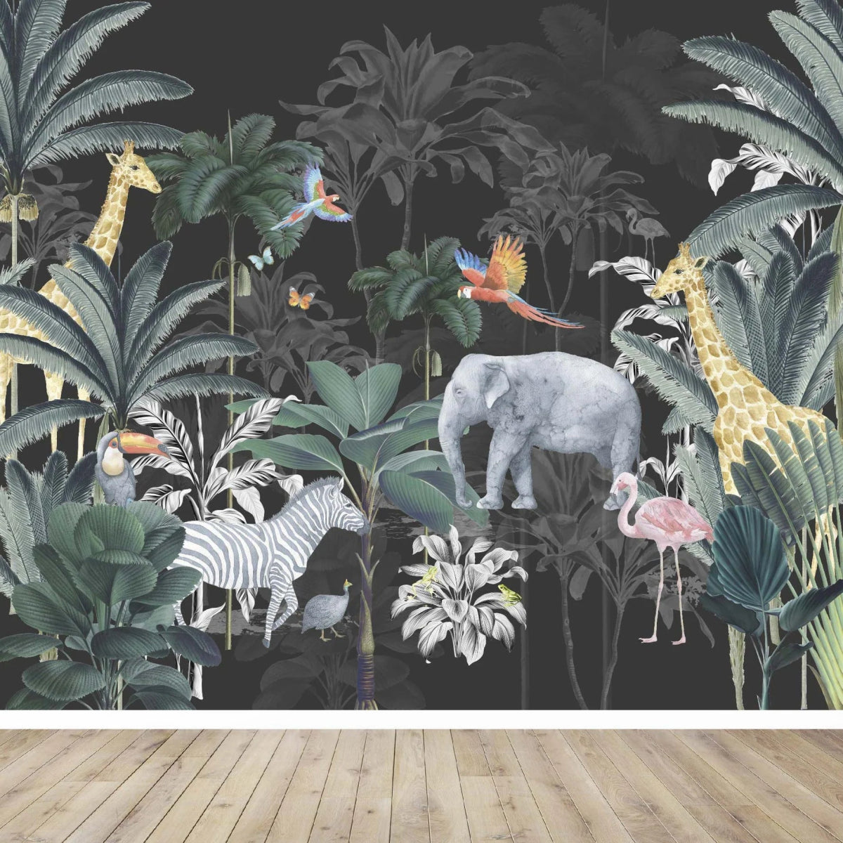 MUNKS & ME - Papier Peint Panoramique Pour Enfants - Jungle | Anthracite