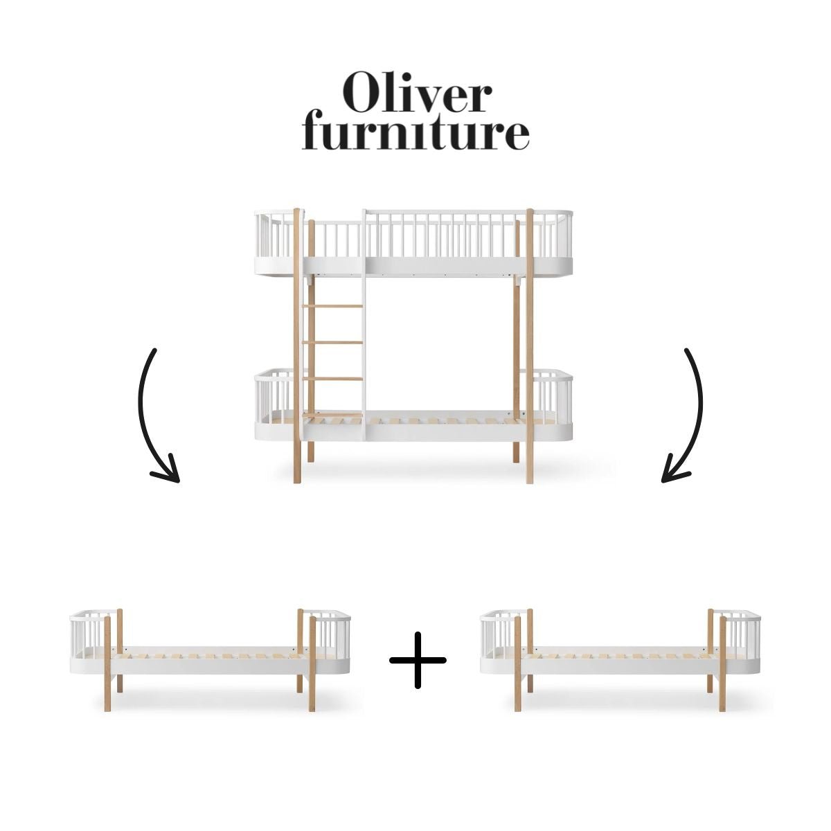 OLIVER FURNITURE - 041563 - Kit De Conversion Original, Lit Superposé - En 2 Lits, Blanc/chêne