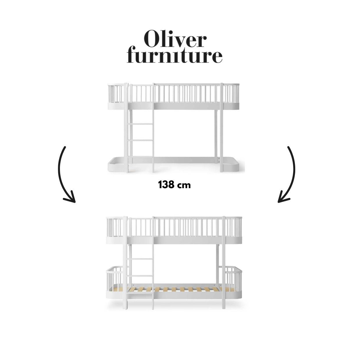 OLIVER FURNITURE - 041770 - Kit De Conversion Original, Lit Mezzanine Mi - haut 138 Cm - En Lit Superposé Mi - haut, Blanc