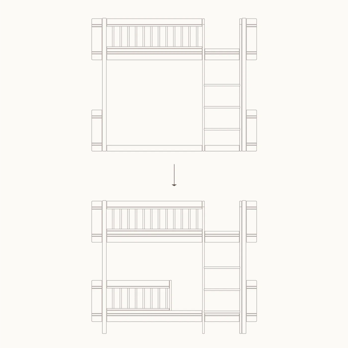 OLIVER FURNITURE - 041789 - Kit De Conversion Mini+, Lit Mezzanine Mi - haut - En Lit Superposé Mi - haut, Chêne