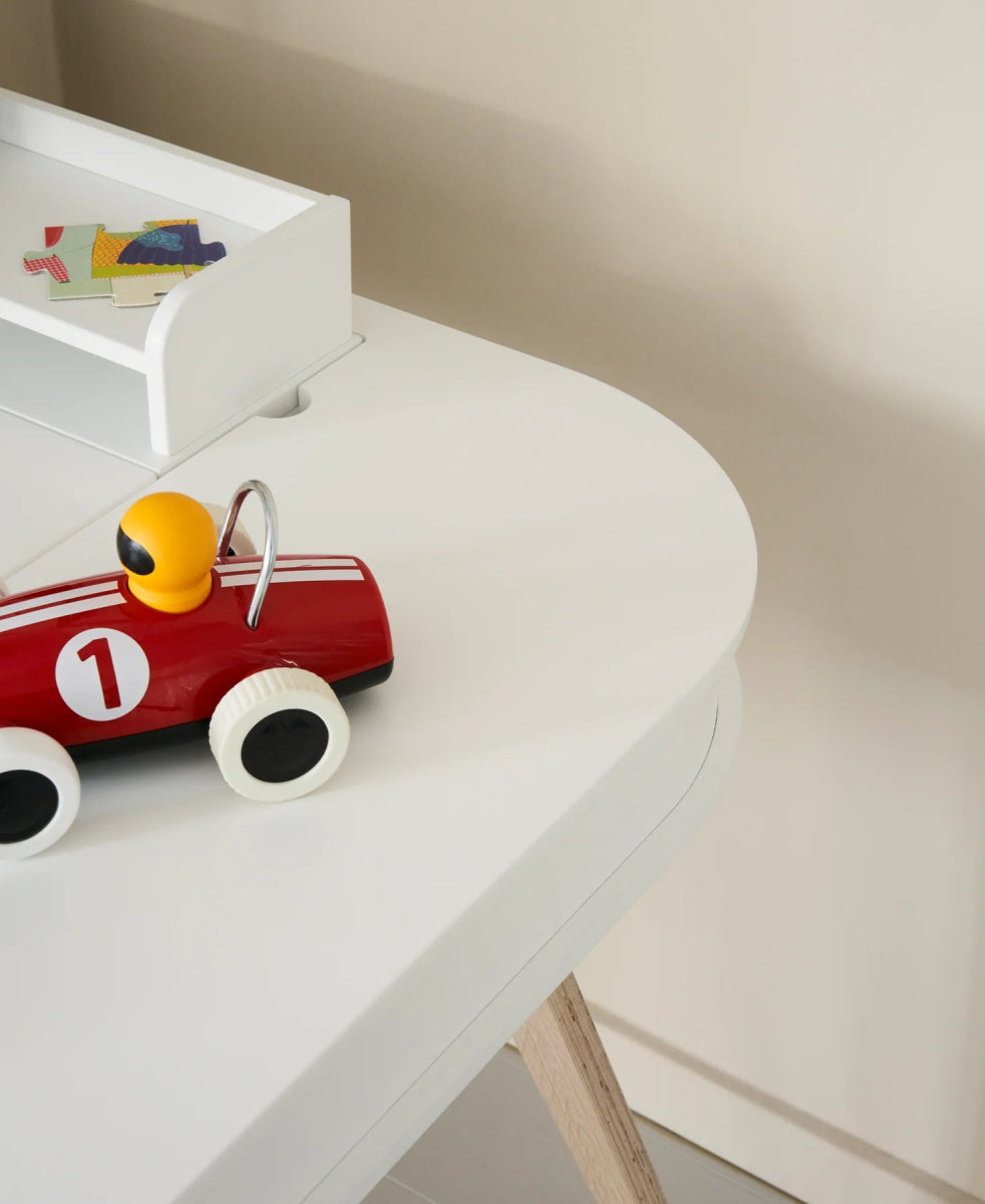 OLIVER FURNITURE - Bureau Wood 66 cm & Chaise Wood Avec Accoudoirs, L'ensemble, Blanc/Chêne