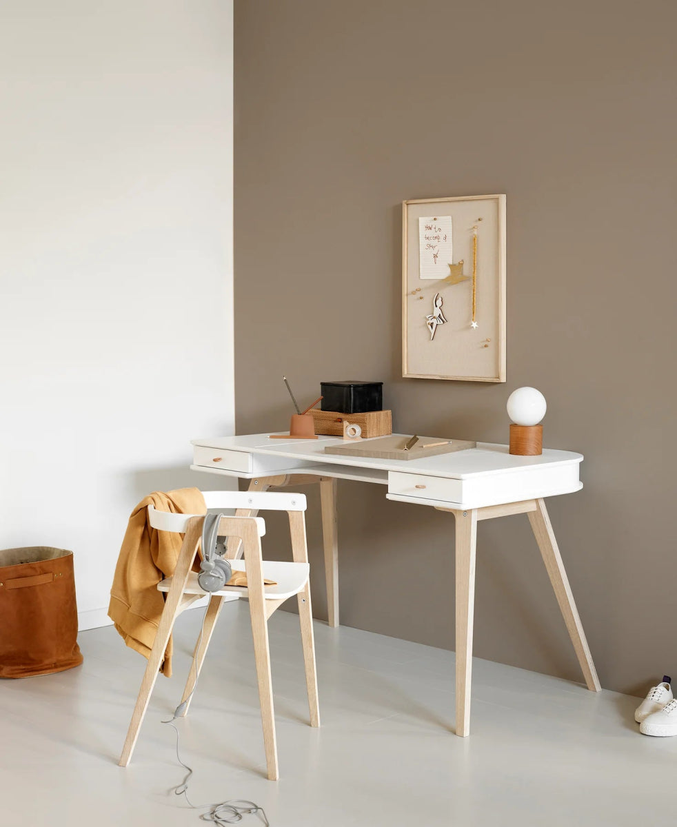 OLIVER FURNITURE - Bureau Wood 72,6 cm & Chaise Wood Avec Accoudoirs, L'ensemble, Blanc/Chêne