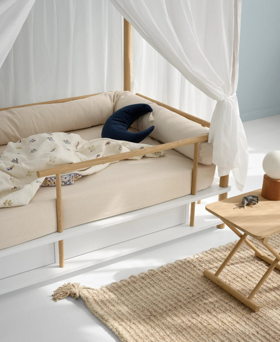 OLIVER FURNITURE - Lit à Baldaquin Camp, Blanc/Chêne 90 x 180 cm