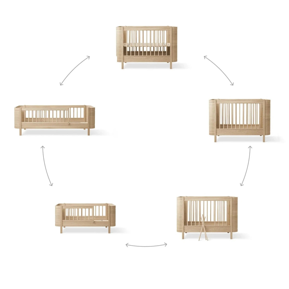OLIVER FURNITURE - Lit Bébé Évolutif Wood Mini+ Avec Kit Junior Inclus, Chêne