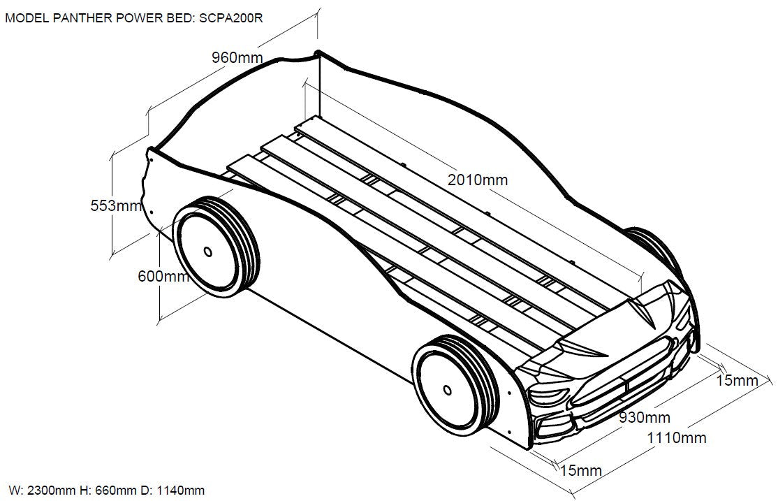 Lit Voiture Panther Power Rouge Avec Matelas 90x200 cm VIPACK