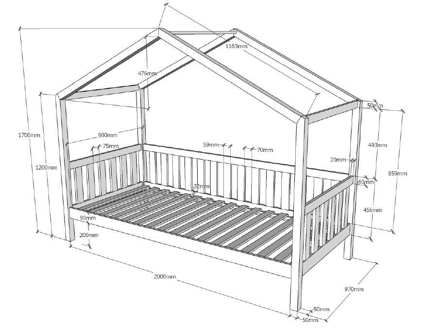 VIPACK - Lit Cabane DALLAS Avec Matelas Assorti 90x200cm