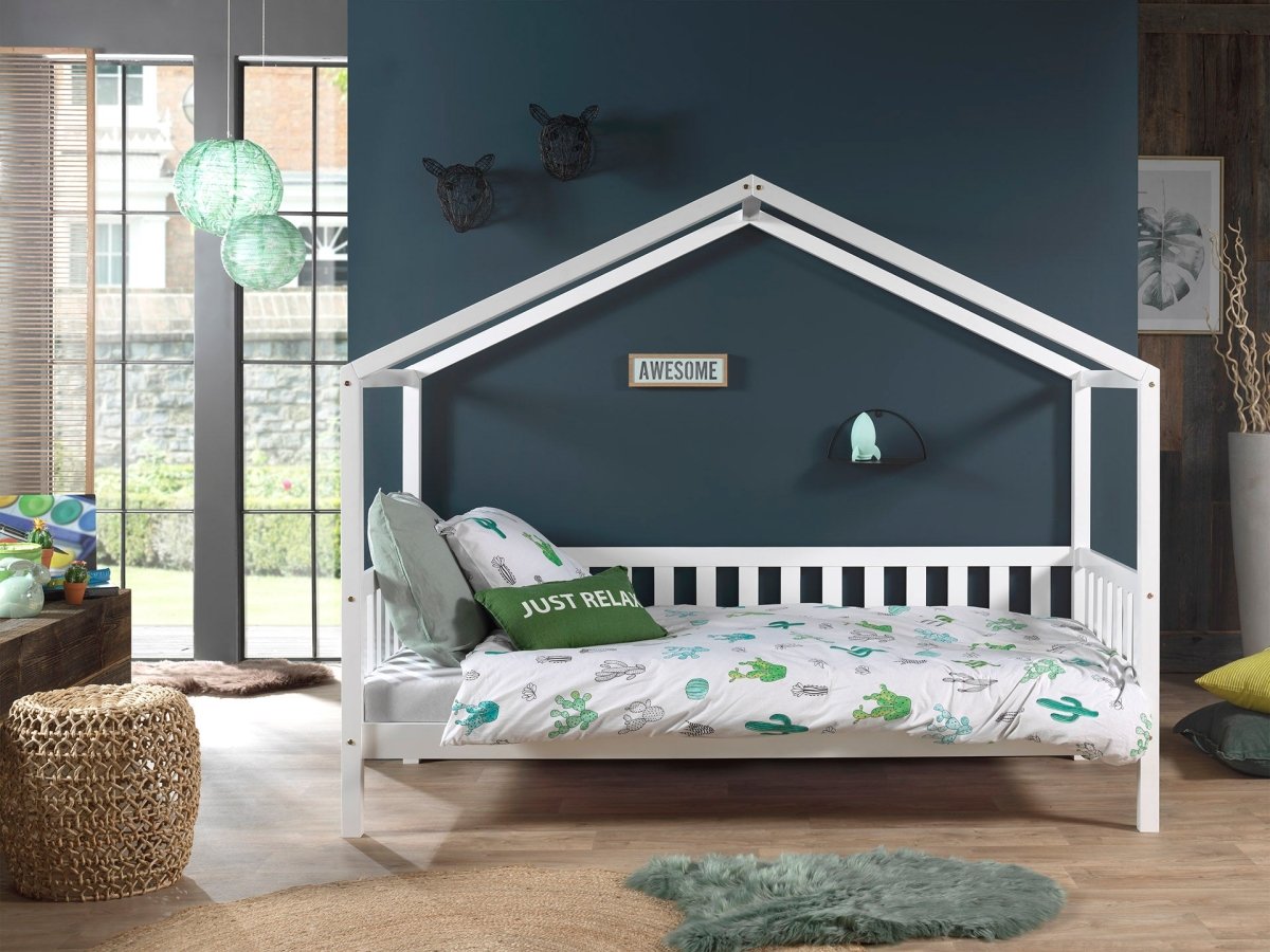 VIPACK - Lit Cabane DALLAS 90x200cm Avec Grille