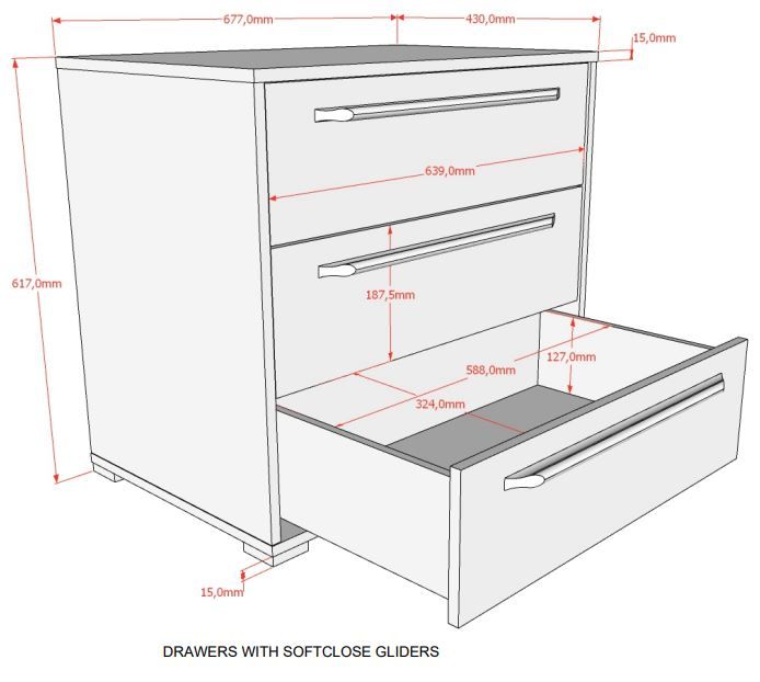VIPACK - Commode SAM 3 Tiroirs Pour Lit Mi - Hauteur Chêne