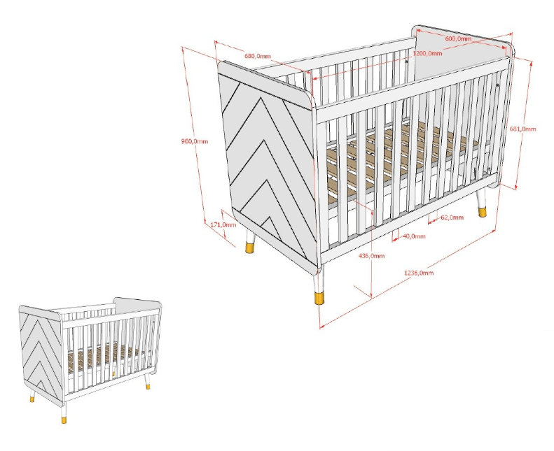 VIPACK - Lit Bébé BILLY 60x120cm Blanc Satiné