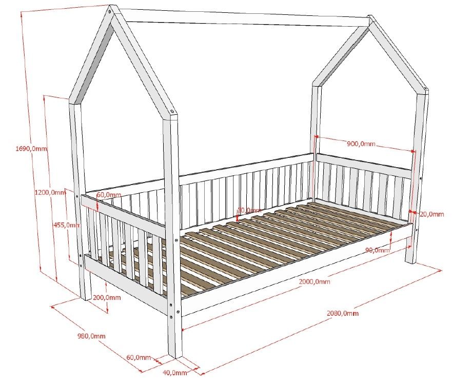VIPACK - Lit CABANE Avec Grille 90 X 200 cm Naturel