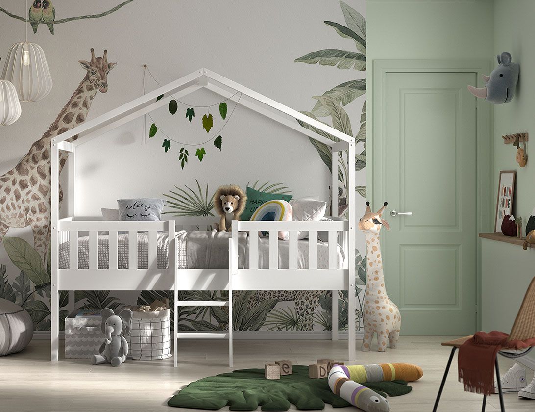 VIPACK - Lit Cabane DALLAS Avec Échelle 90x200cm Blanc