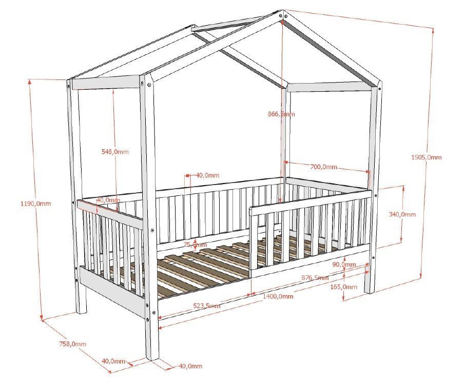 VIPACK - Lit Cabane Junior DALLAS 70x140cm Anthracite