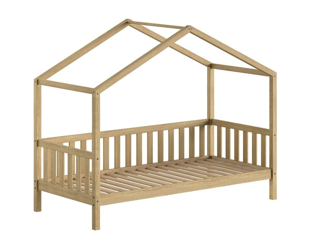 VIPACK - Lit Cabane Nature Avec Grille 90 X 200 cm Chêne - Les Petits