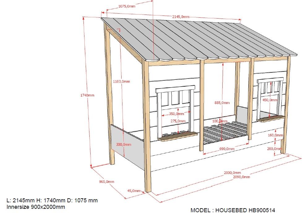 VIPACK - Lit Cabane(05) HOUSEBED 90x200cm Blanc