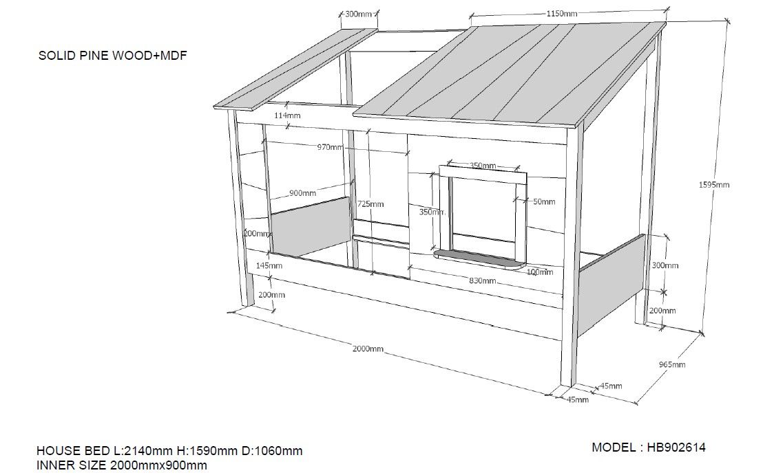 VIPACK - Lit Cabane(26) HOUSEBED 90x200cm Blanc