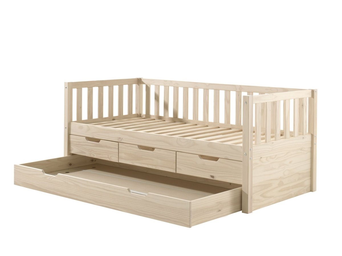 VIPACK - Lit Capitaine (91) FRITZ 90x200 cm Pin Laiteux