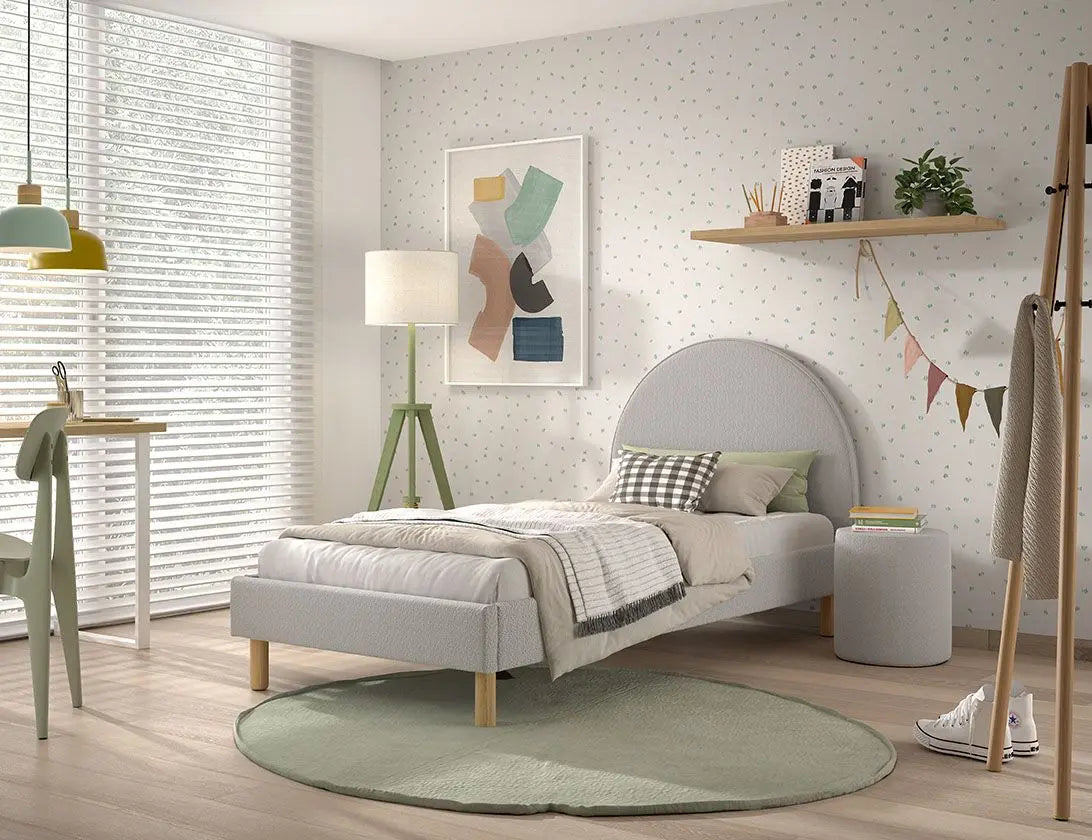 VIPACK - Lit Lune 140 X 200 Cm Gris Boucle