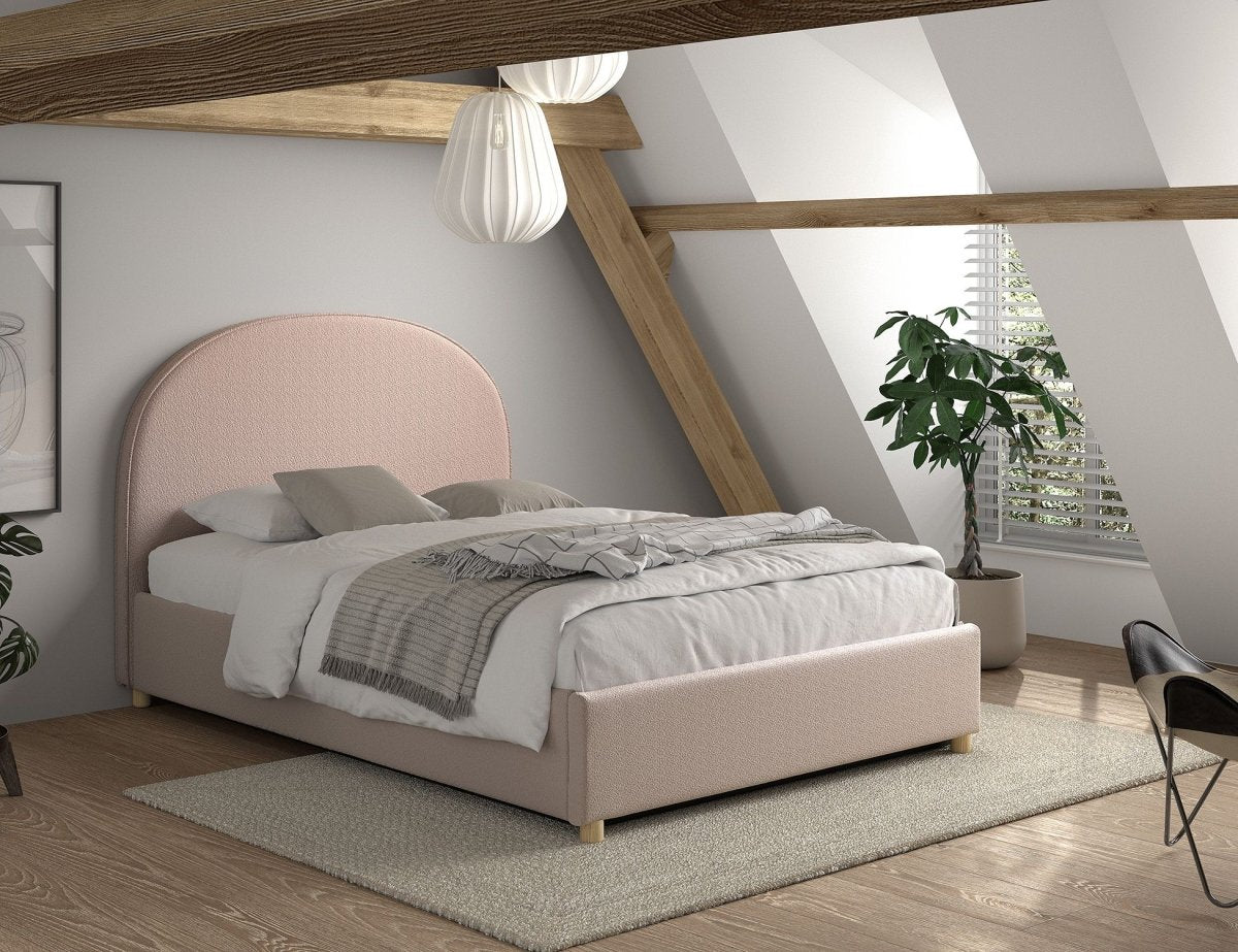 VIPACK - Lit LUNE Stokage 140 X 200 Cm Rose Bouclé