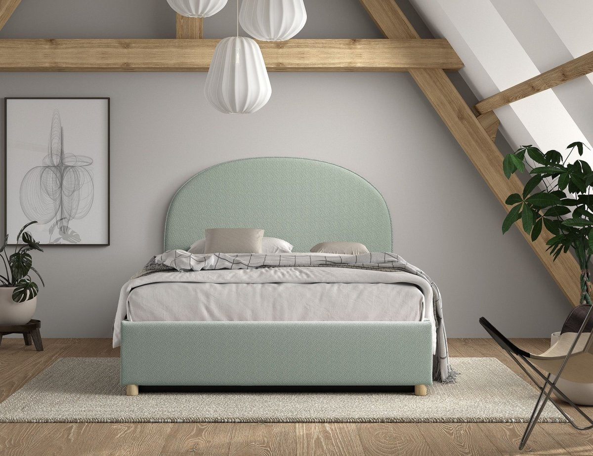 VIPACK - Lit LUNE Stokage 140 X 200 Cm Vert Bouclé