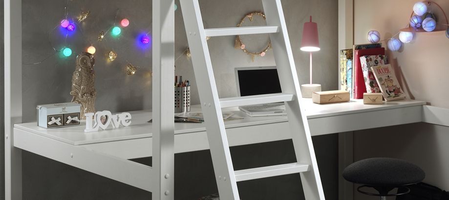 VIPACK - Lit Mezzanine 140 x 200 cm PINO Blanc