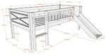 VIPACK - Lit Mezzanine Mi - Hauteur (H 85cm) SCOTT Avec Toboggan 90 X 200 cm Blanc