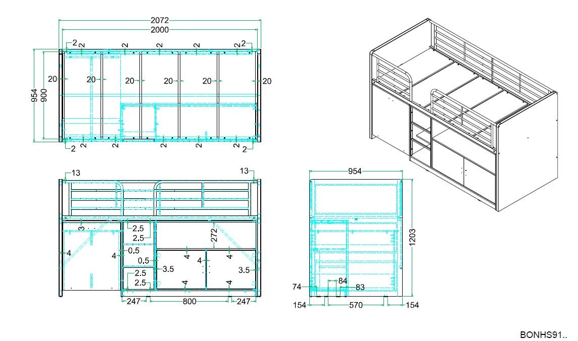 VIPACK - Lit Mi - Hauteur (91) BONNY 90 X 200 Cm Turquoise