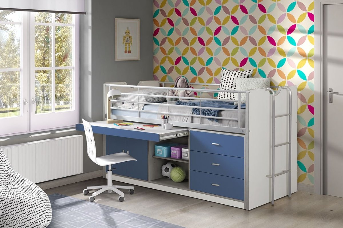 VIPACK - Lit Mi - Hauteur (95) BONNY 90 X 200 Cm Bleu