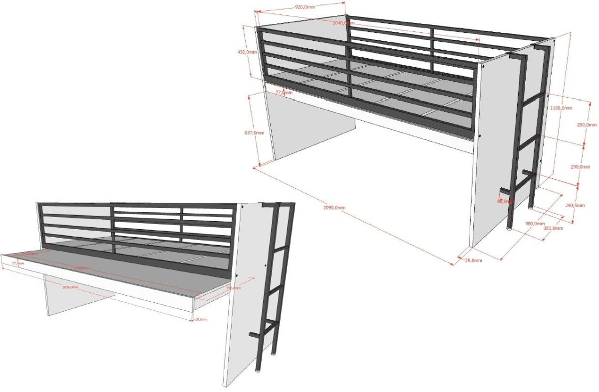 VIPACK - Lit Mi - Hauteur SAM (85) 90 X 200 cm Chêne
