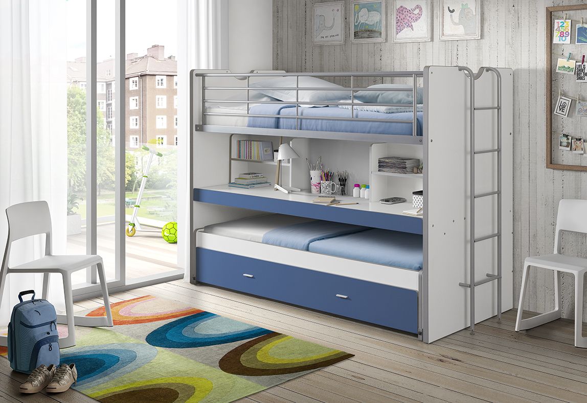 VIPACK - Lit Superposé BONNY 90 X 200 Cm Bleu