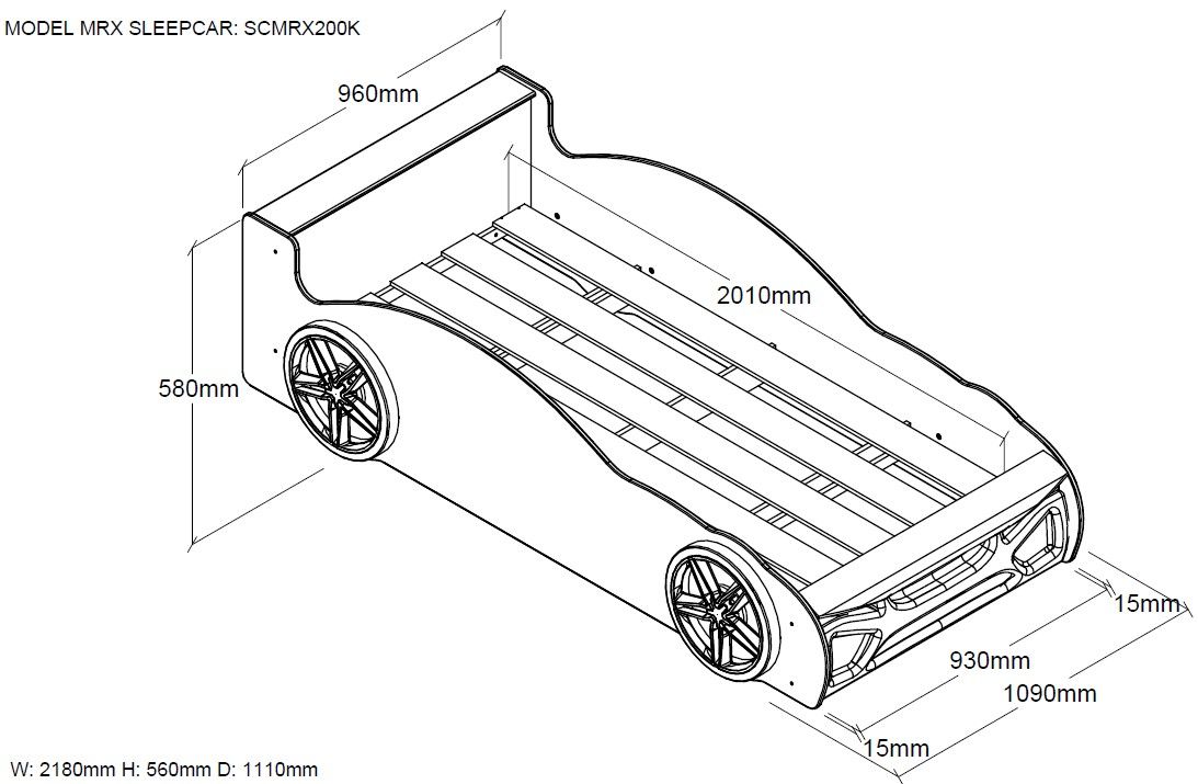 VIPACK - Lit Voiture MRX 90 X 200cm Noir